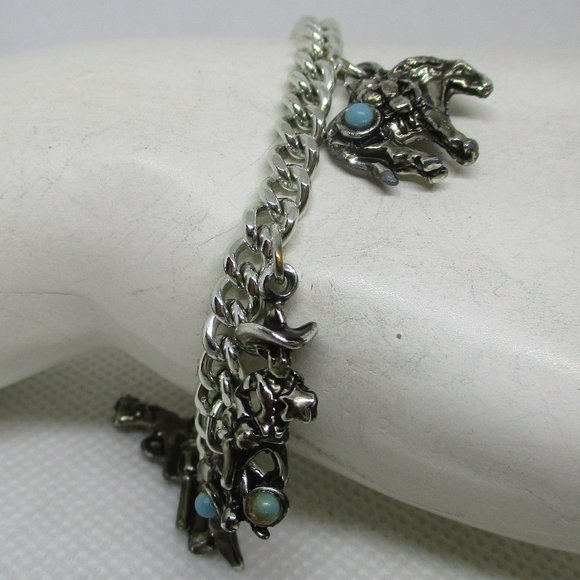 South Western Charm Bracelet Turquoise Cabochon Western Charm Bracelet Southwest - Picture 7 of 10